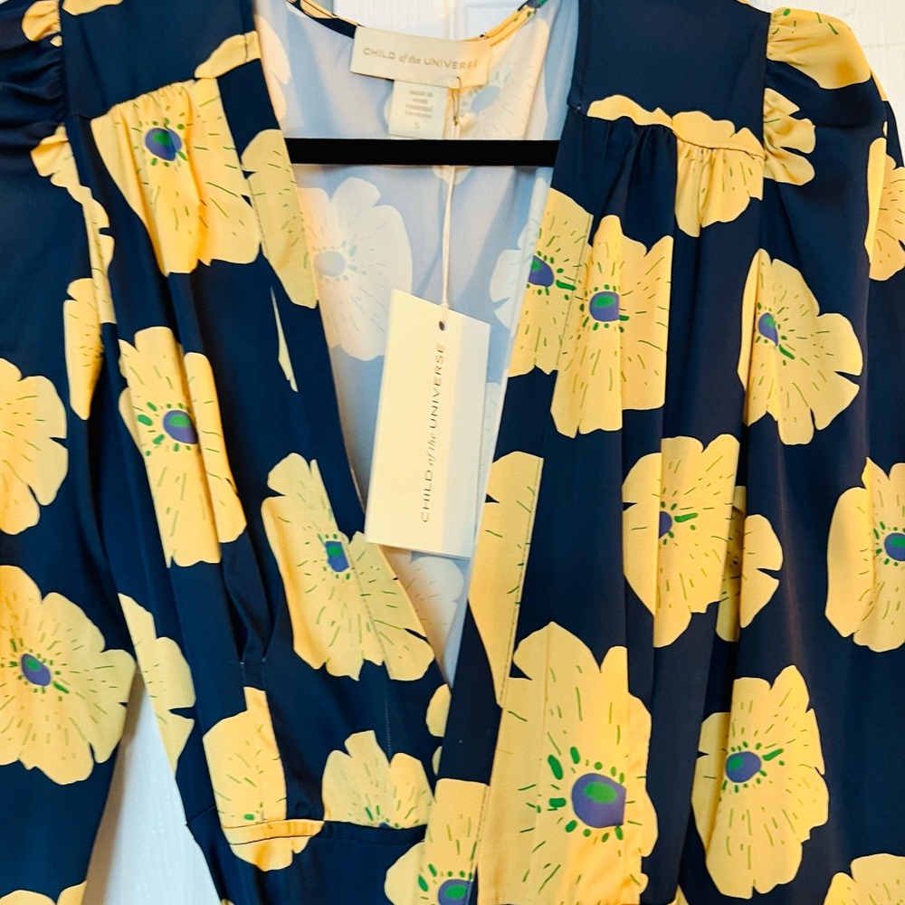 Floral Maxi Dress - Navy and Yellow